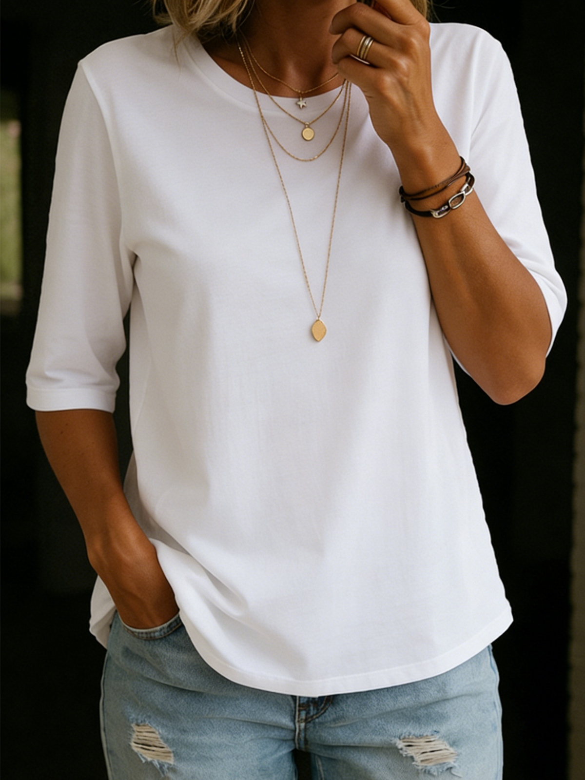 Cozy Minimalist Half-sleeve 100% Cotton T-shirt