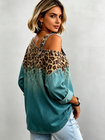 Boho Casual Leopard Ombre Casual Denim Top