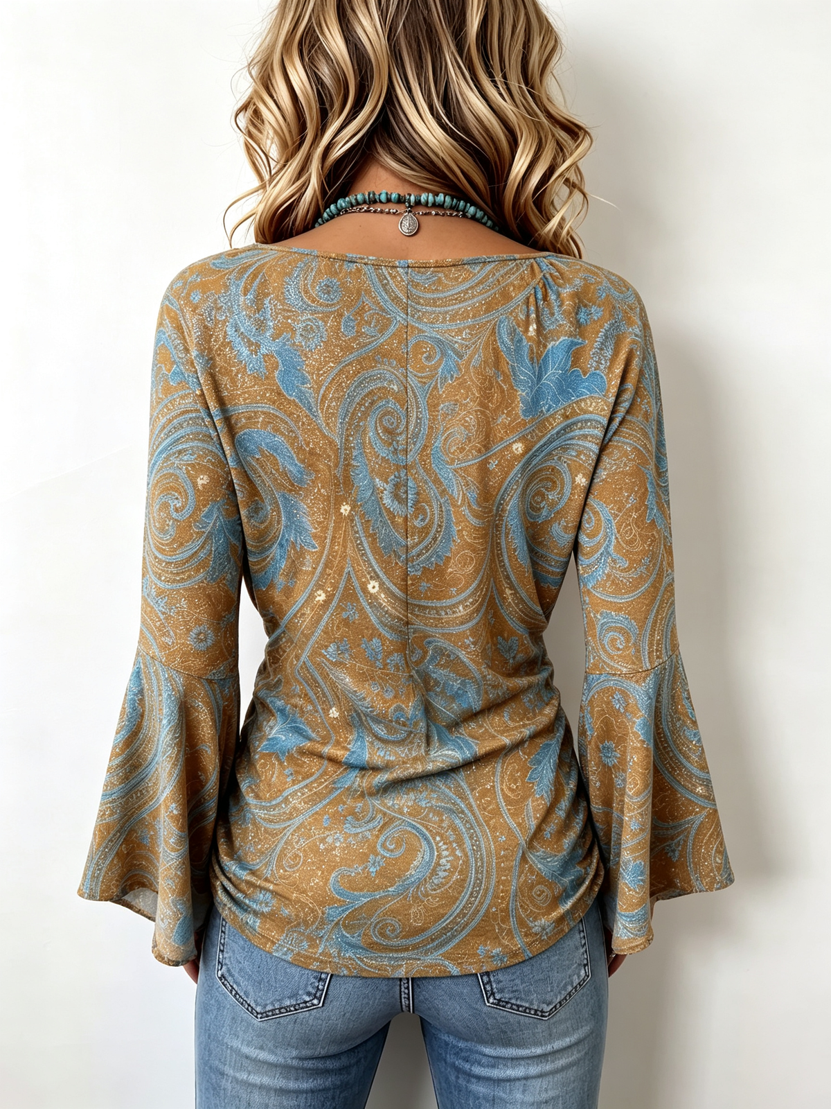 Bohemian Casual Stretch Bell Sleeves Blouse
