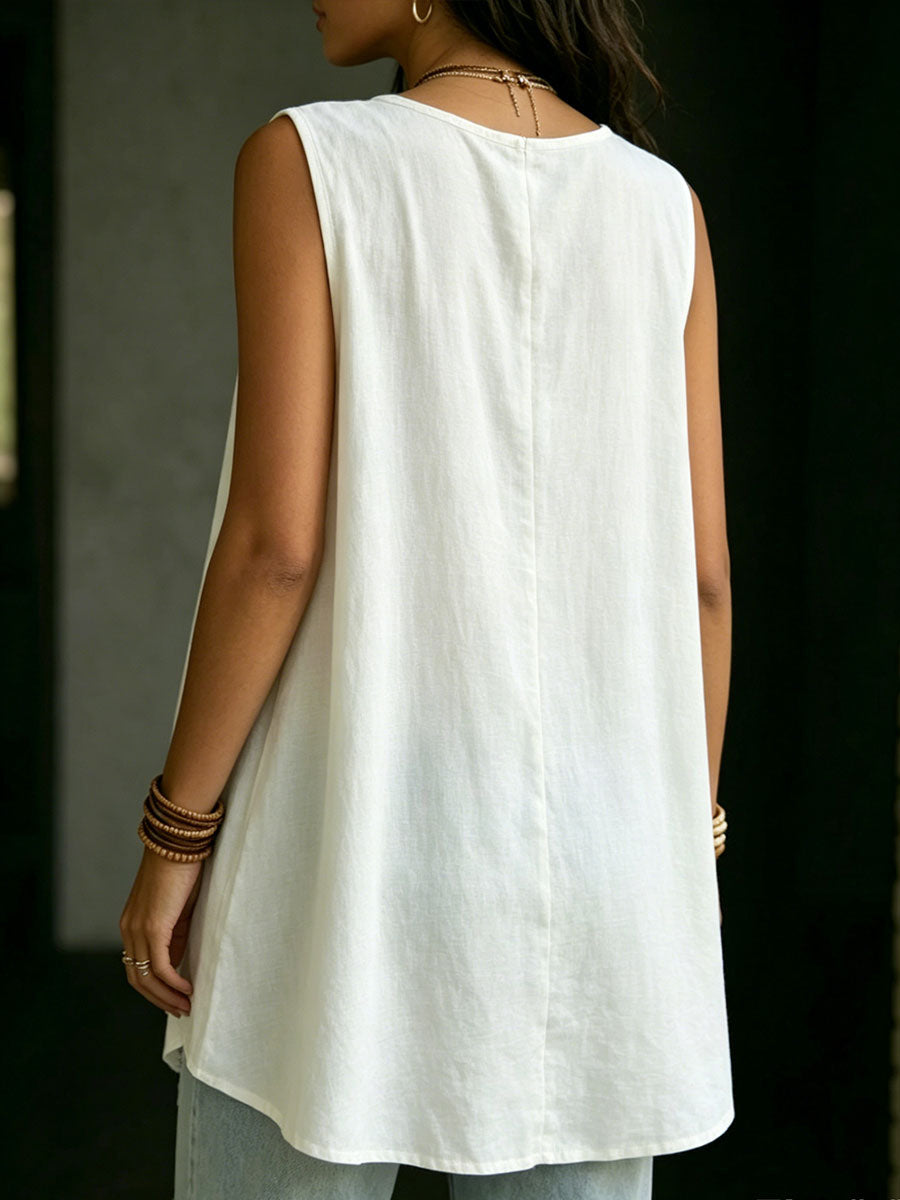 Women's Casual Solid Color Loose Fit V-neck Sleeveless Vest Top