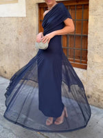 Elegant Stretch Mesh One-shoulder A-line Fitted Dress