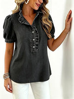Casual Ruffled Denim Shirt