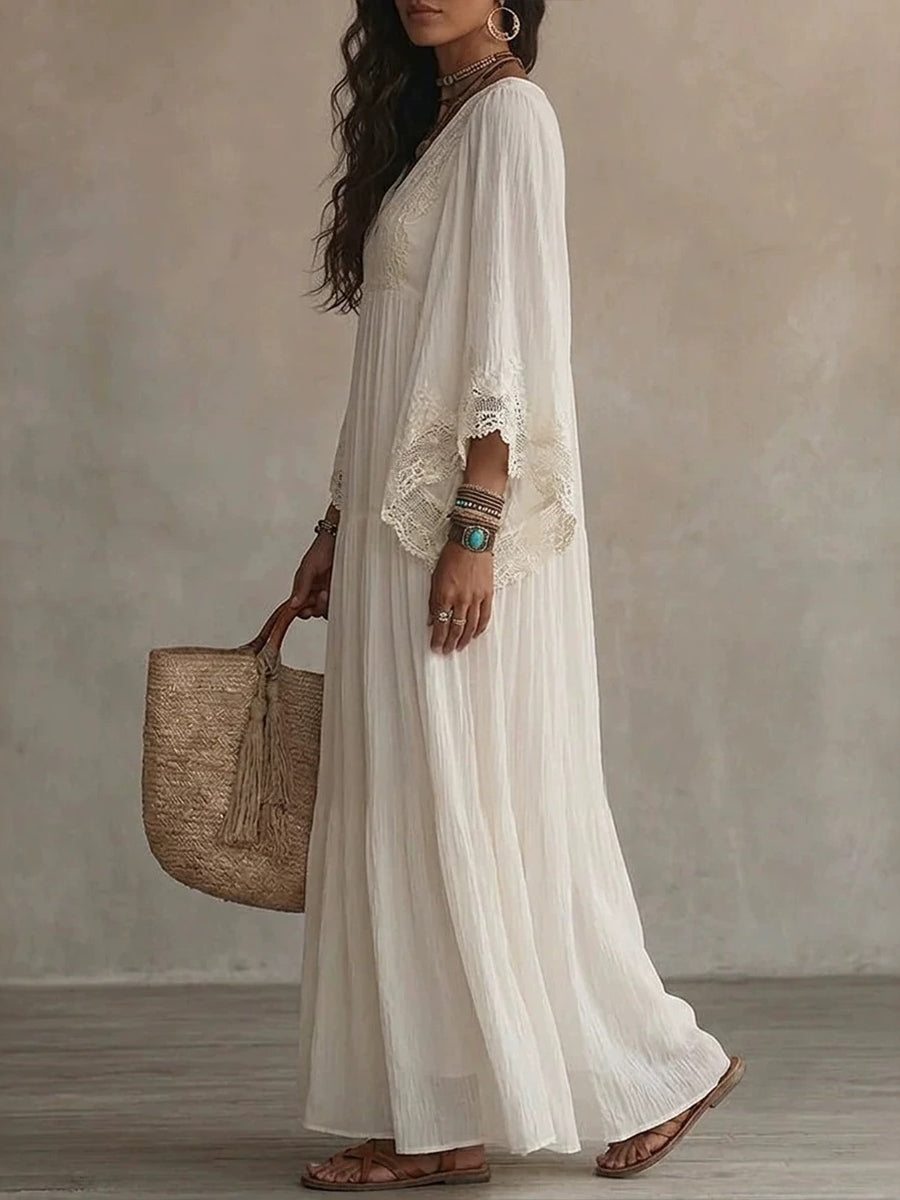 Cozy And Romantic Patchwork Lace And Chiffon Maxi Dress