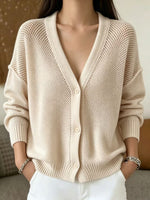Effortless Open-Knit Cardigan – Deep V-Neck & Breathable Mesh Texture