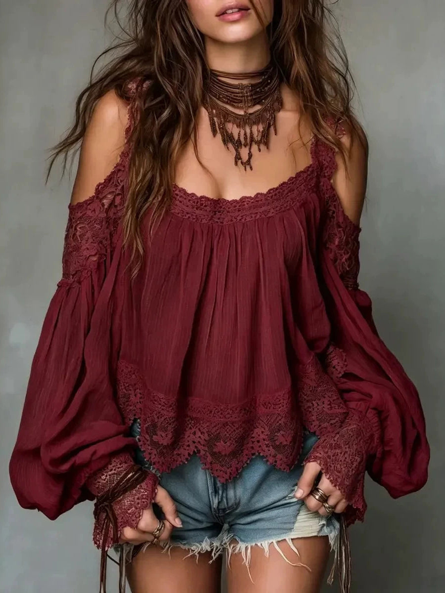 Stylish Lace And Chiffon Patchwork Top