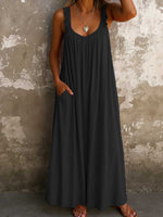 Women's Solid Color Square-neck Sleeveless Casual Loose Cotton-linen Dress