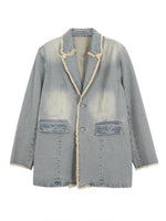 Vintage-style Casual Oversize Denim Jacket With Raw Edges