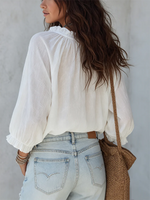 Retro Ruffled V-neck Tie-front Blouse