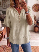 Casual Raw-edge Linen And Cotton Shirt