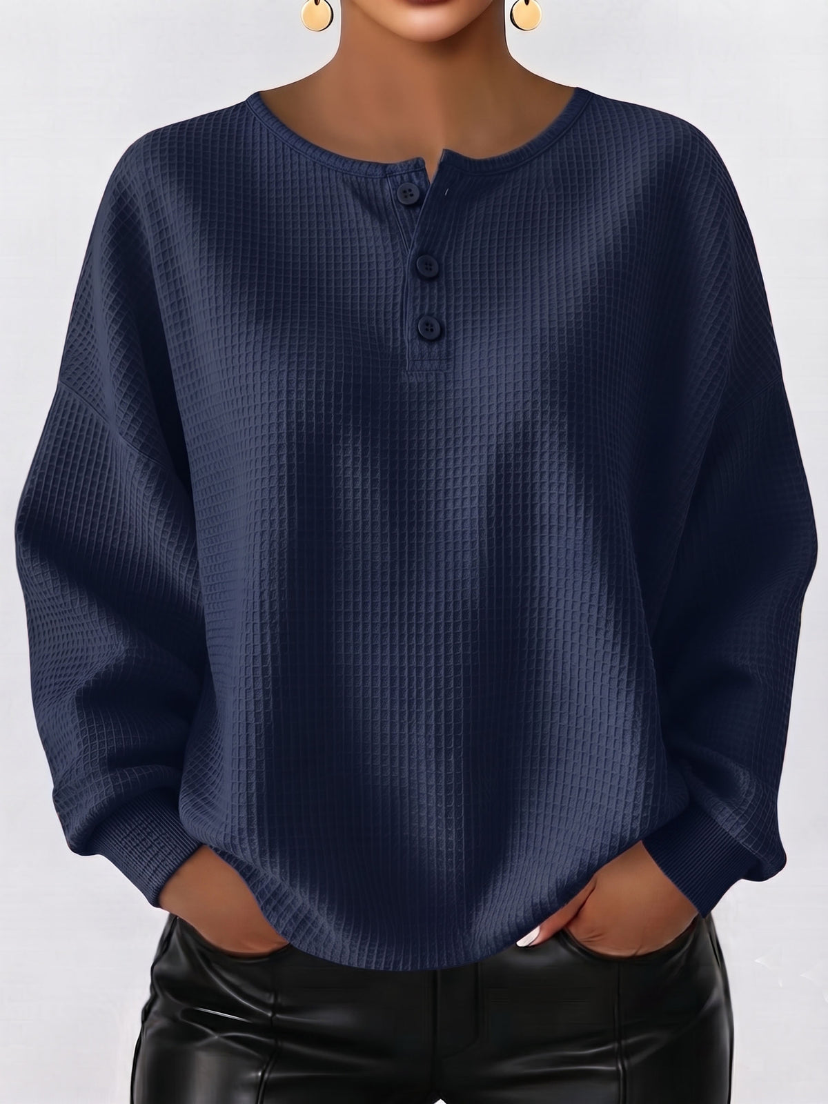 Cozy Casual Henley Collar Waffle Shirt