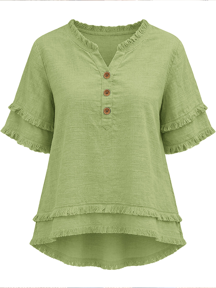 Casual Raw-edge Linen And Cotton Shirt