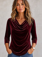 Wine Red Luxe Velvet Cowl Neck Top