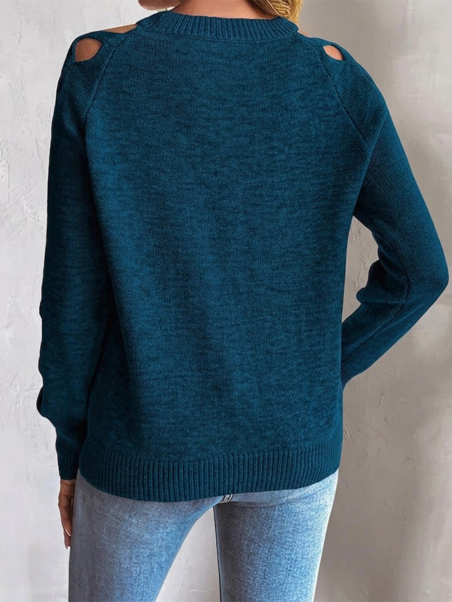 Long-sleeve Knit Pullover With Cut-out Fabric Strip Detailing And A Round Neck