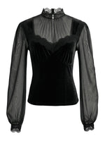 Vintage-style Bohemian Patchwork Lace And Stretch Velvet Top