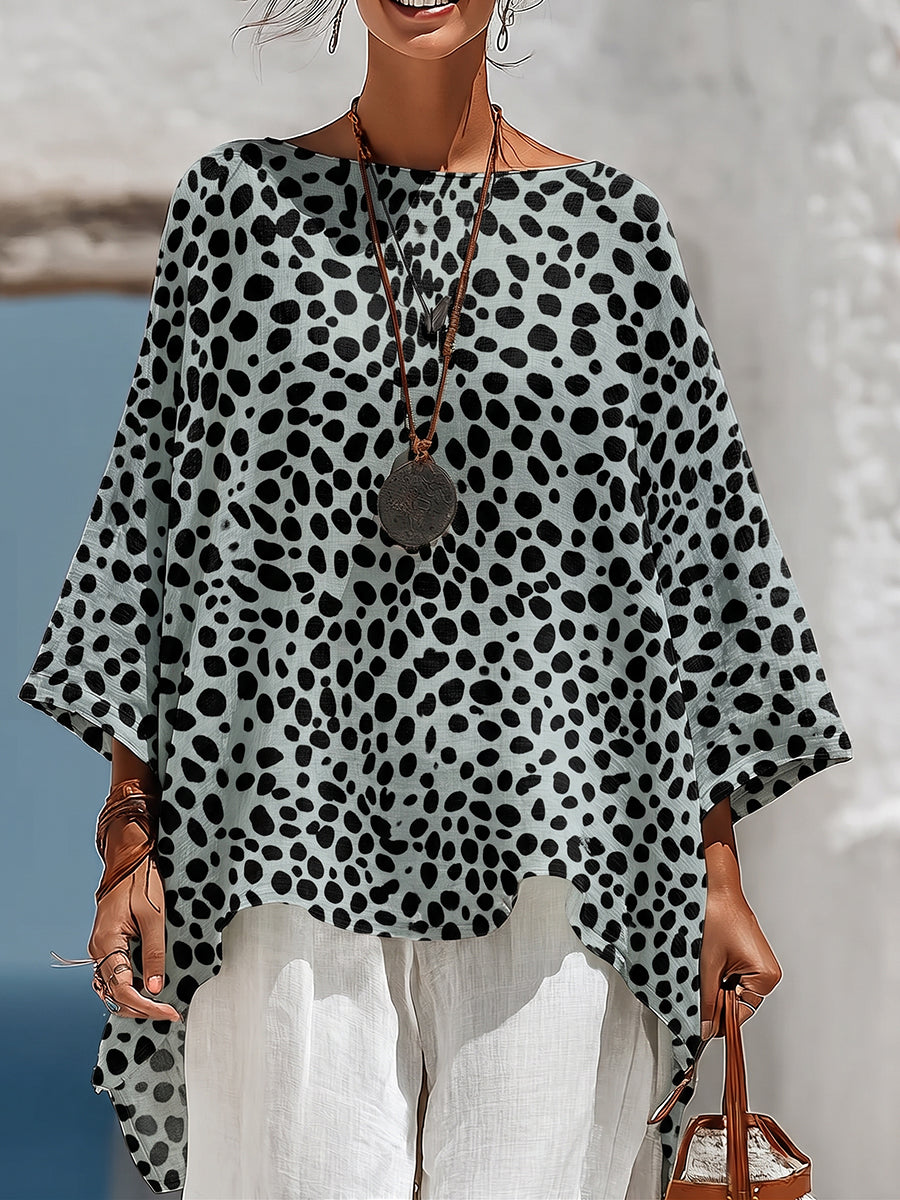 Casual Polka-dot Print Cotton-linen Shirt