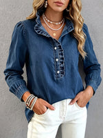 Casual Ruffled Denim Shirt