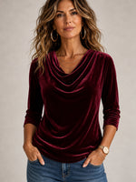 Wine Red Luxe Velvet Cowl Neck Top