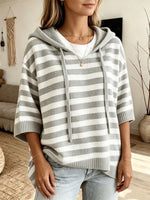 Loose And Comfortable Striped Knit Hoodie