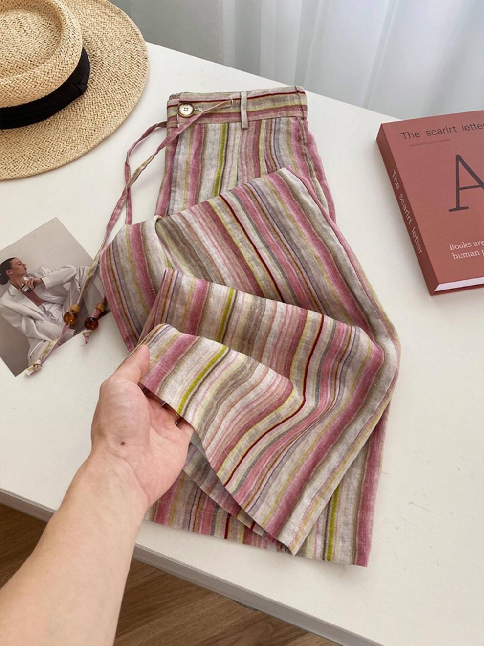 Casual Art-style Striped Linen-cotton Trousers