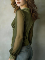 Stylish And Cozy Slim-fit Velvet Top With Lace Paneling
