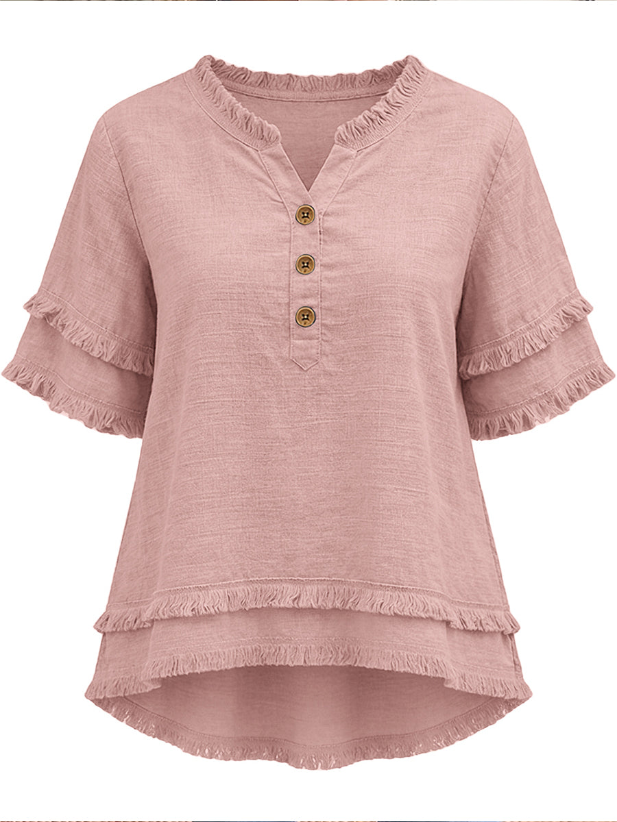 Casual Raw-edge Linen And Cotton Shirt