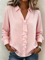 Elegant Blush Knotted Ruffle-Front Blouse