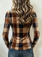 Elegant Plaid Velvet Ruched Top