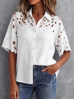 Boho Floral Embroidered Patchwork Knit Button-up Top