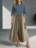 Women's Denim & Utility Cargo Maxi Dress - Functional & Stylish
