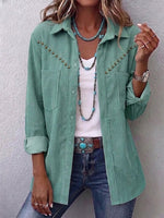 Casual Vintage-style Shirt Jacket With Rivet-detailed Pockets