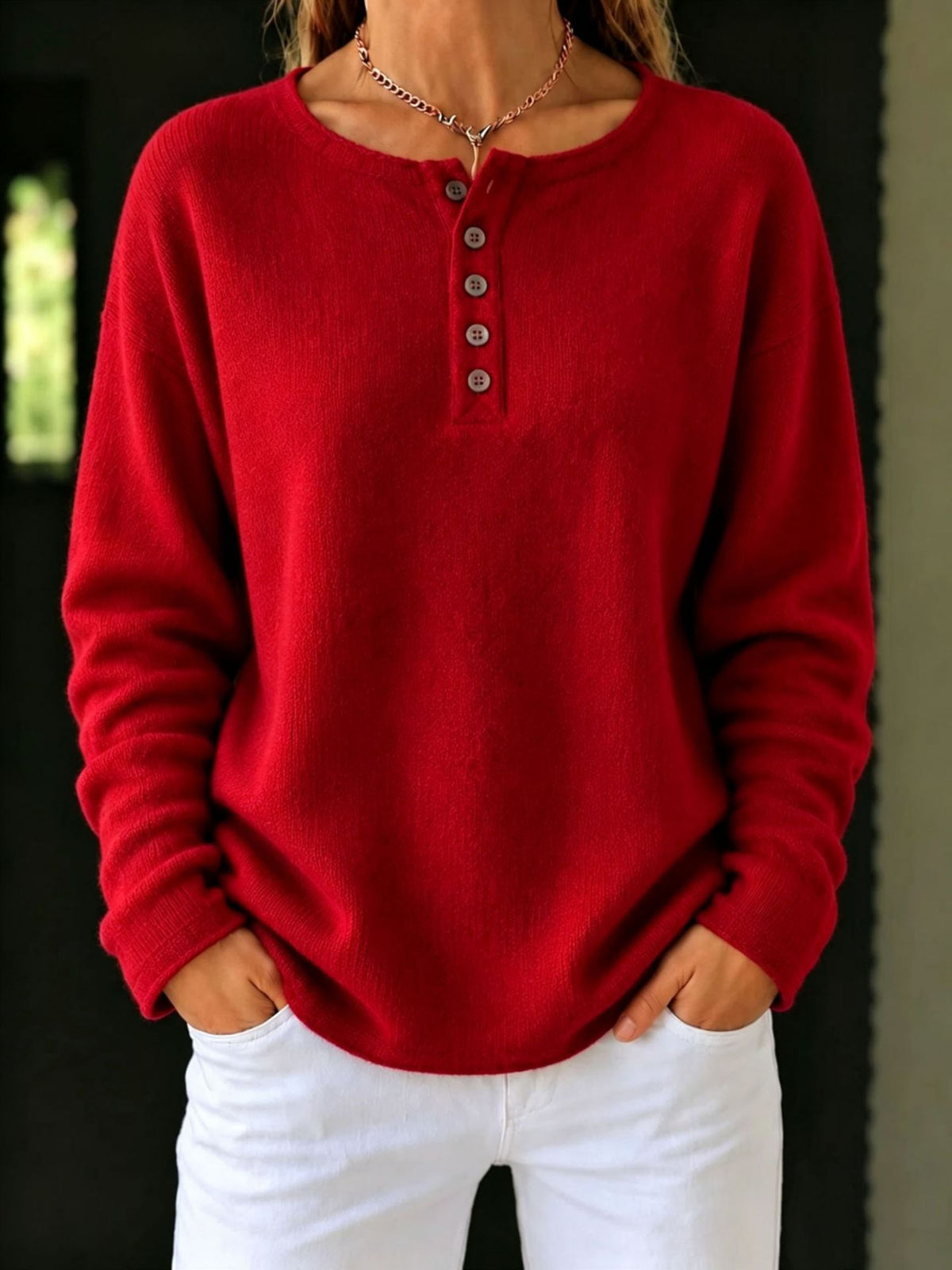 Casual Cozy Henley Sweater