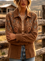 Retro Vibrant Floral Corduroy Shirt Jacket