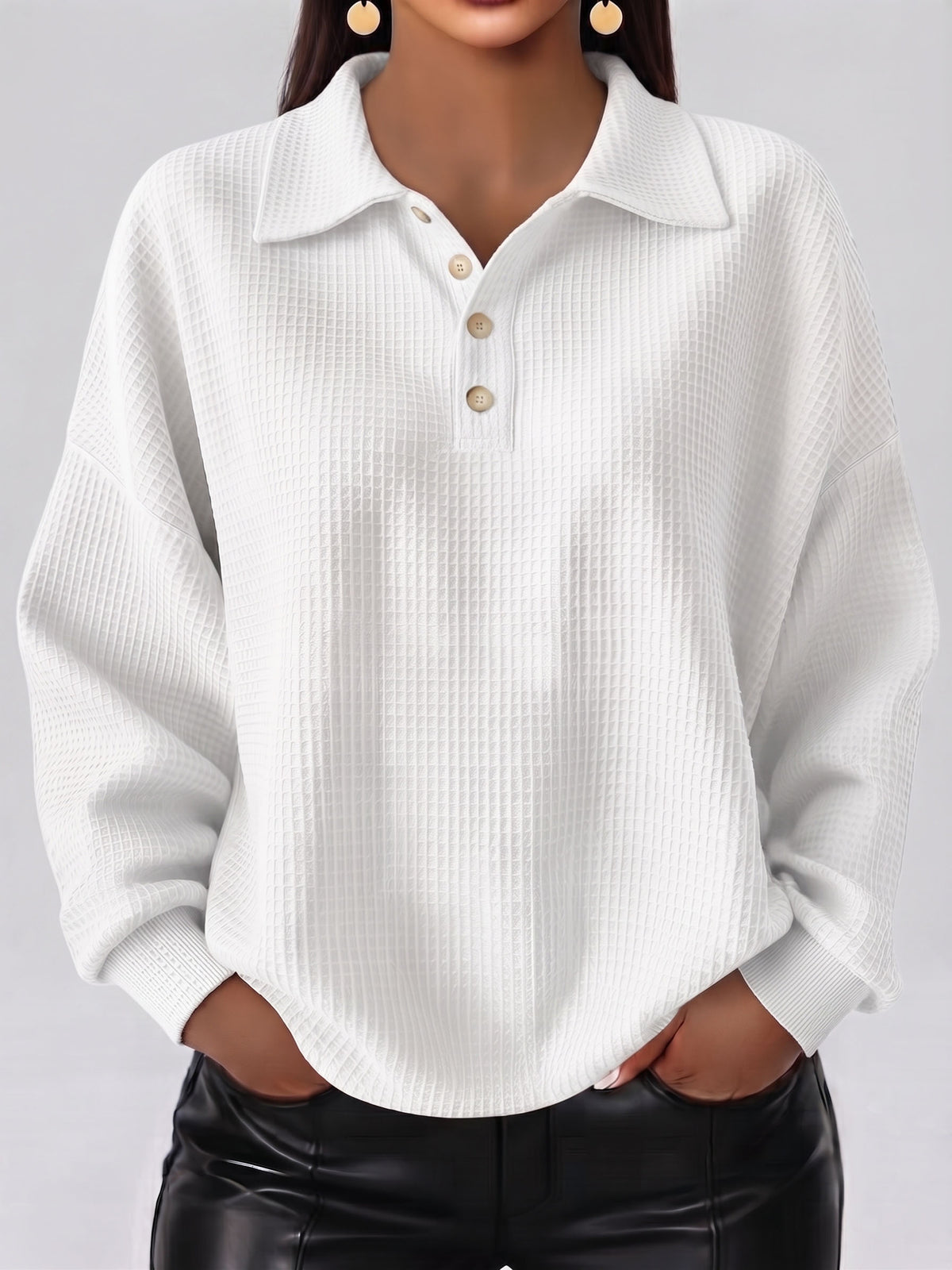 Cozy Casual Polo Collar Waffle Shirt