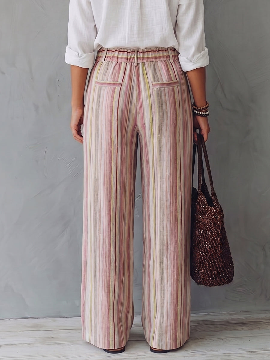 Casual Art-style Striped Linen-cotton Trousers