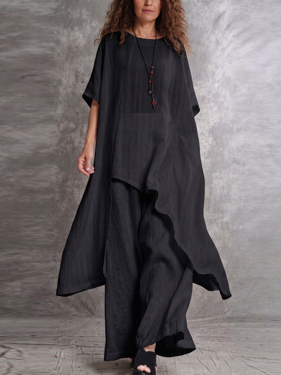 Casual Long Top And Pants Two-piece Set