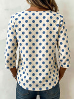 Women's Polka Dot Print Square Neck 3/4 Sleeve Casual Loose Cotton Linen Top