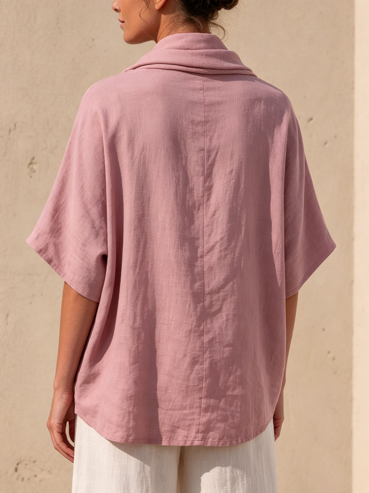 Drape-neck Linen-blend Loose-fit Drop-shoulder Top