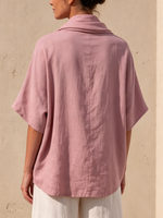 Drape-neck Linen-blend Loose-fit Drop-shoulder Top