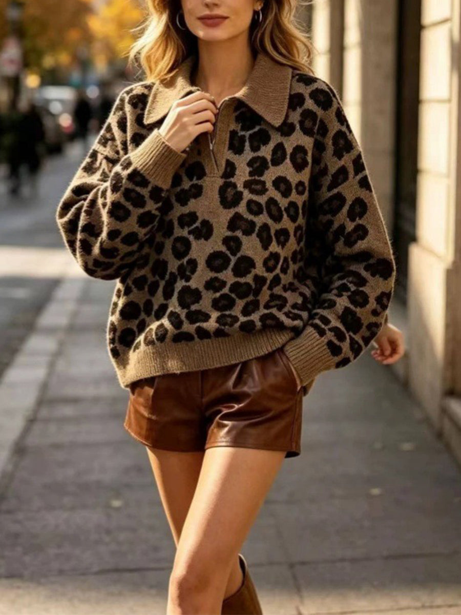 Cozy And Casual Leopard-print Knit Pullover