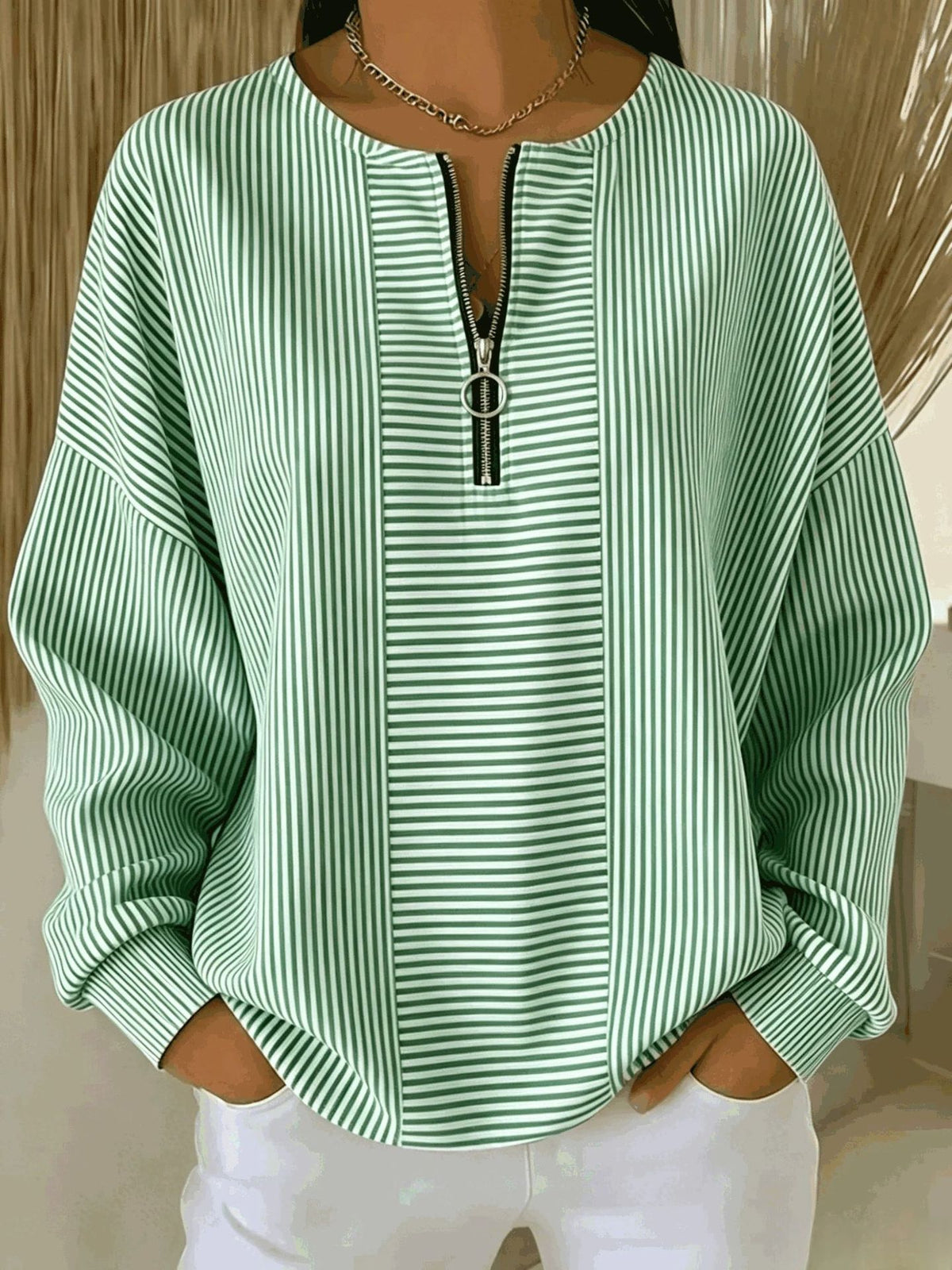 Casual Striped Half-zip Sweatshirt