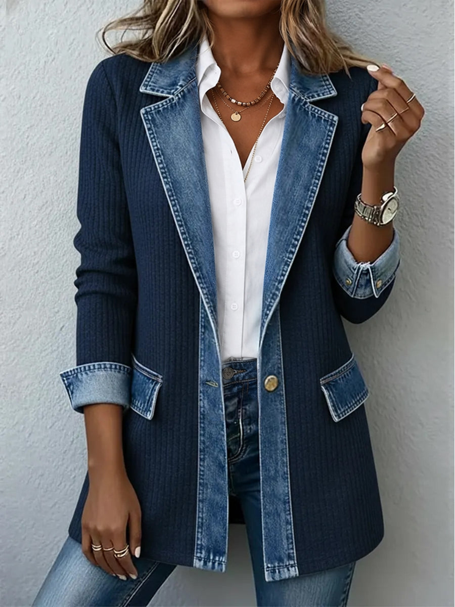 Casual Paneled Ribbed Cotton-blend Denim Blazer