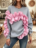 Women's Ruffled Stitching Crewneck Sweatshirt