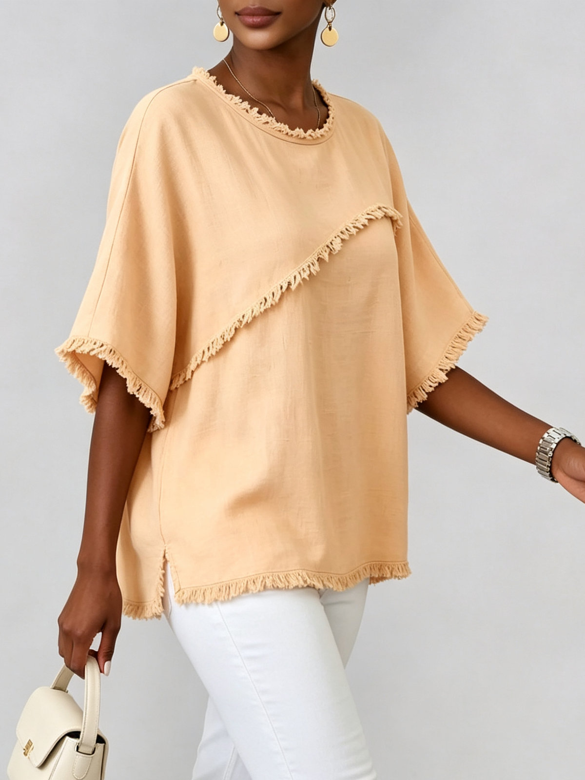 Boho-chic Fringed Cotton And Linen Top