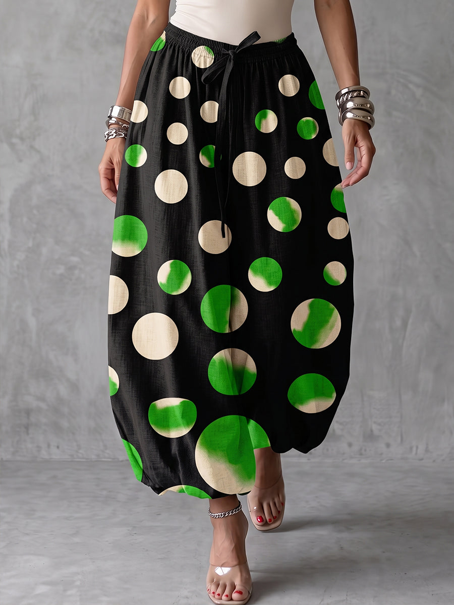 Vibrant Polka Dot Linen Harem Pants
