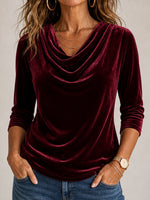 Wine Red Luxe Velvet Cowl Neck Top