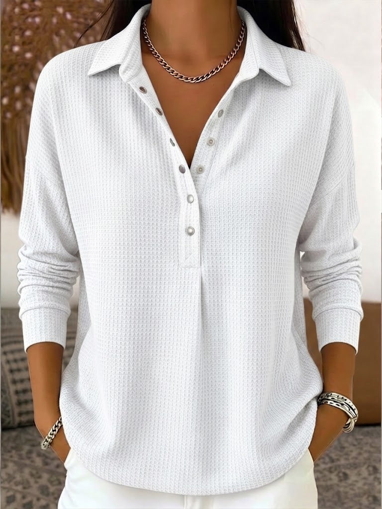Casual Waffle-knit Cotton Sweatshirt