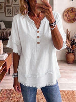 Casual Raw-edge Linen And Cotton Shirt
