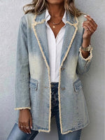 Vintage-style Casual Oversize Denim Jacket With Raw Edges