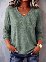 Casual Cozy V-neck Ribbed Knit Top
