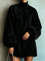 Loose And Cozy Corduroy Lantern-sleeve Mini Dress